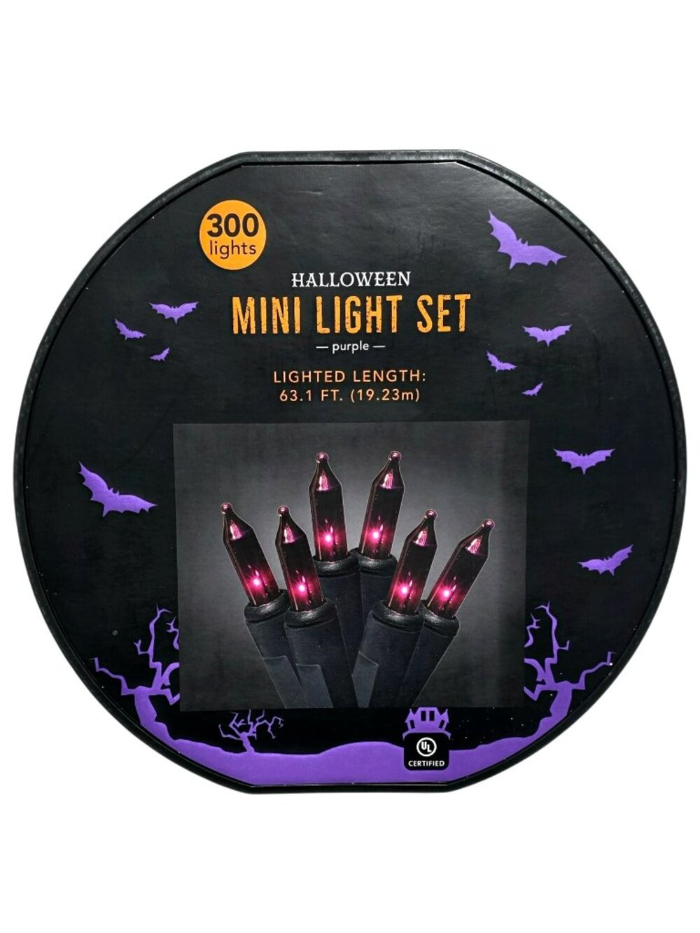 Halloween 300 Mini String Lights Purple Bulbs Indoor Outdoor Black Wire Party